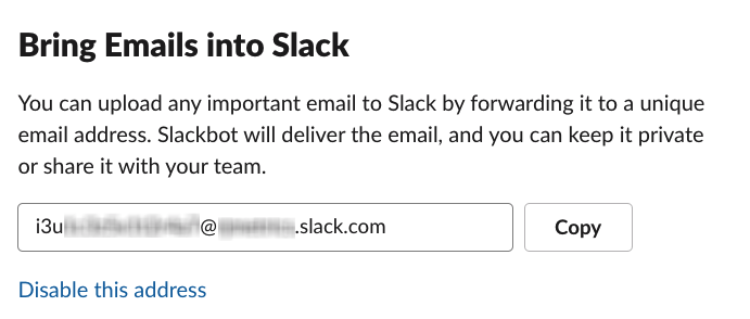 Slack forwarding email address
