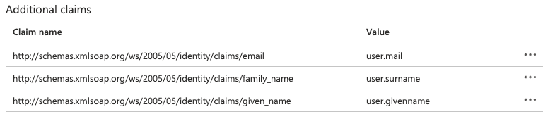 The completed Additional claims section in Azure