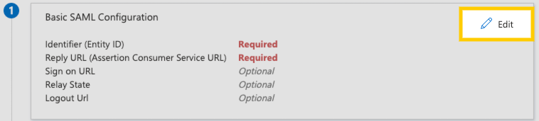 The Edit link in the Basic SAML Configuration section, highlighted