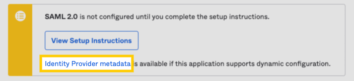 Highlighted Identity Provider metadata link in the Okta web app