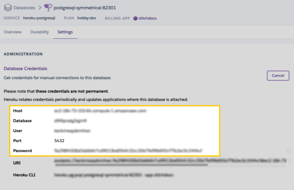 Heroku Connection Settings