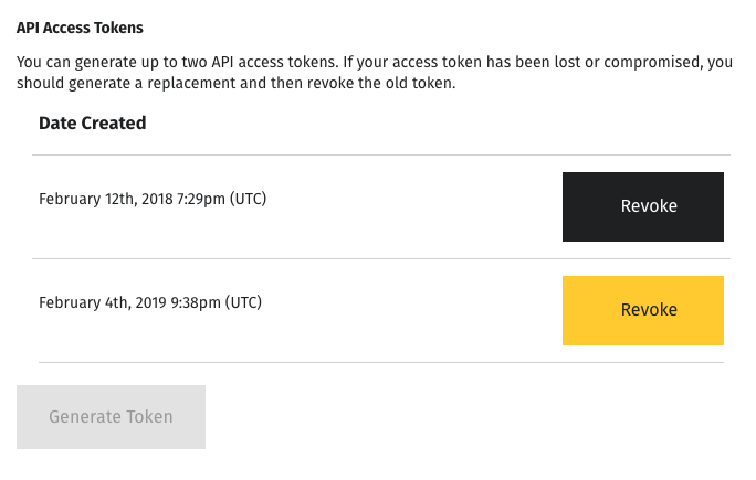 Import API access tokens in the Stitch web app