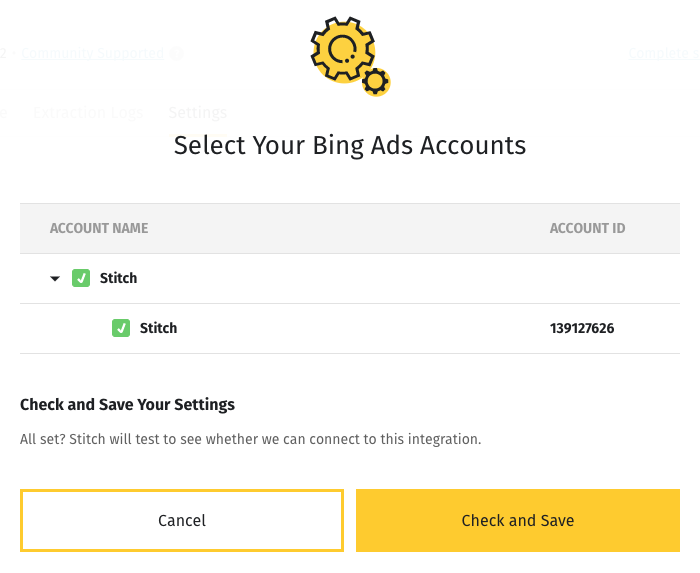 Selecting Bing Ads accounts.