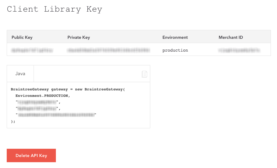 Braintree API credentials.