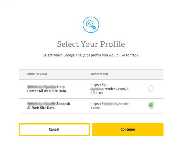 Selecting a Google Analytics profile.