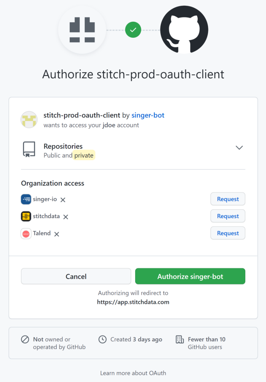 GitHub authorization screen
