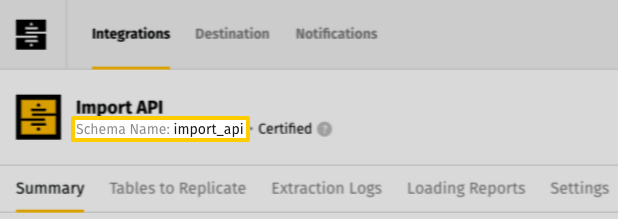 Highlighted integration schema name field in Stitch