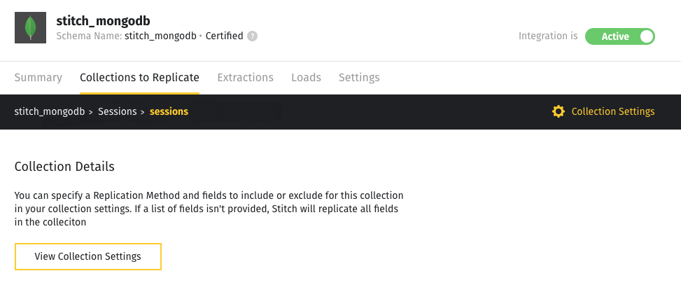 The MongoDB Collection Details page in Stitch.