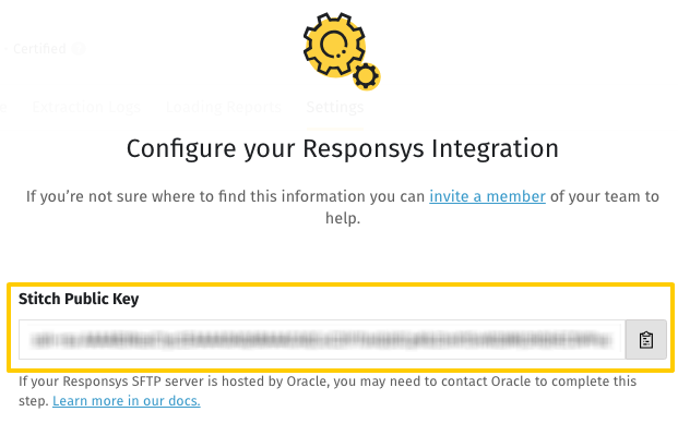 The Stitch Public Key in the Responsys settings page