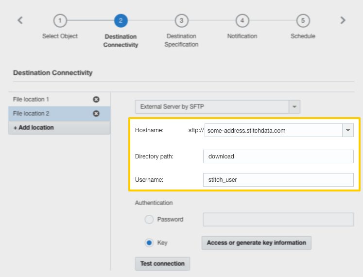 Self-hosted SFTP server connection details