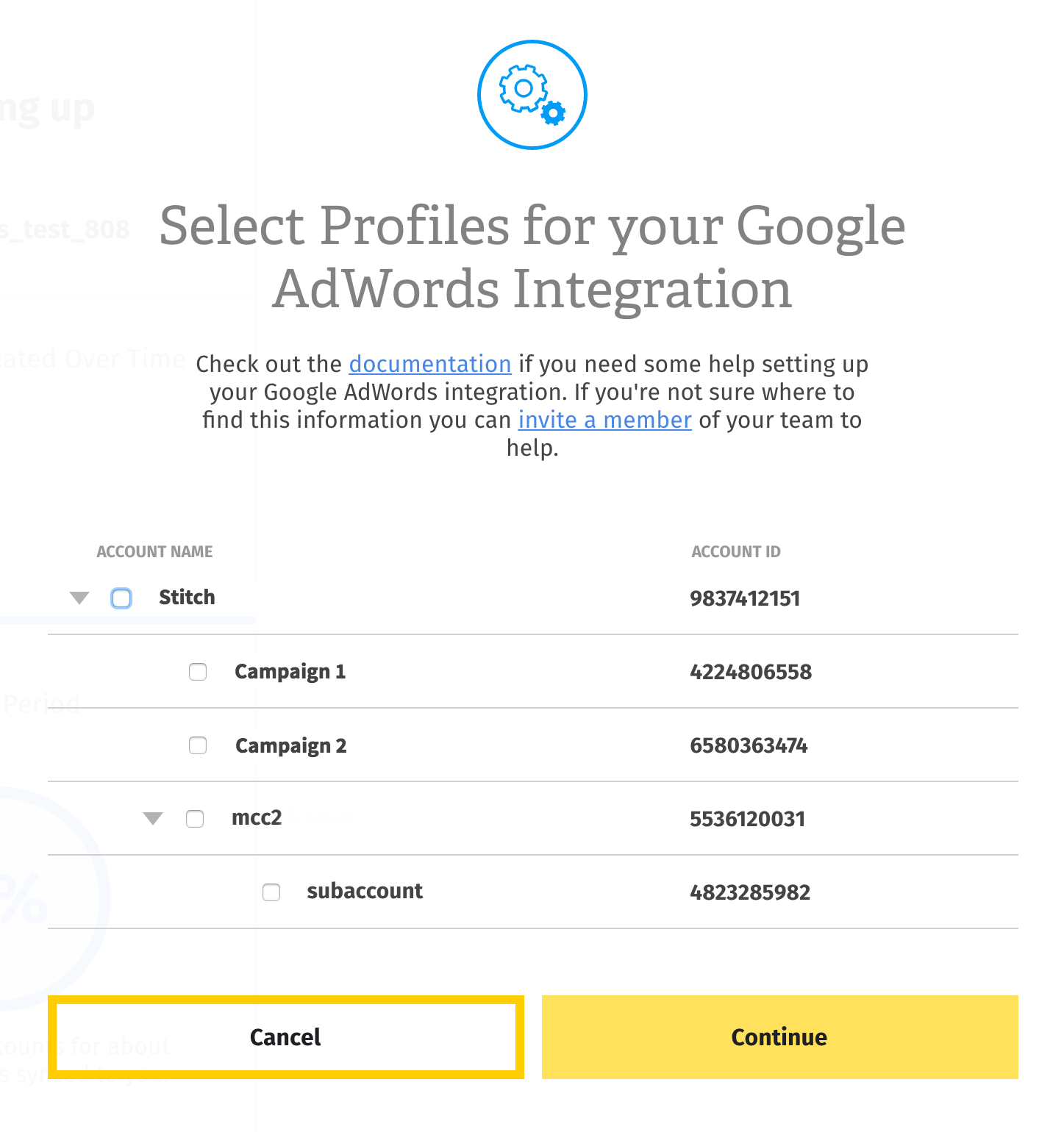 Selecting Google AdWords profiles