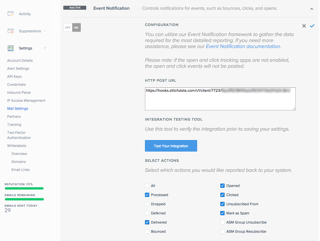 Setting up webhooks in SendGrid.