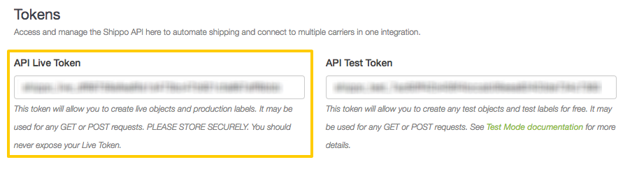 Shippo API token.