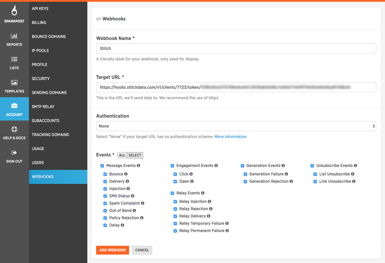 Setting up SparkPost webhooks.