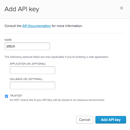 Add API key window in UserVoice