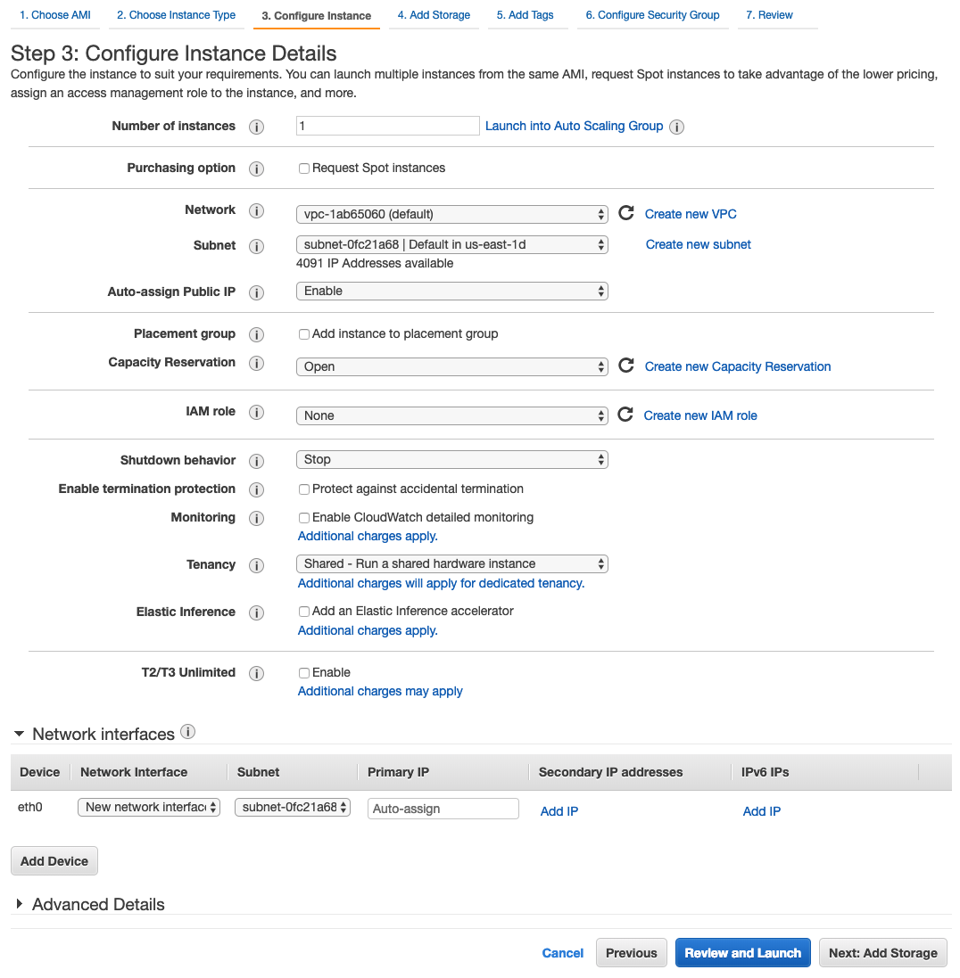 Configuring the EC2 instance details